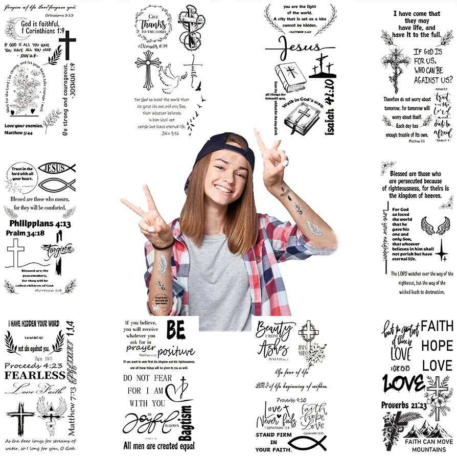 Wholesale 10PCS/PACK Black and White Cross Bible Series Tattoo Stickers Waterproof Party Party Gift Funny Fun Face Stickers